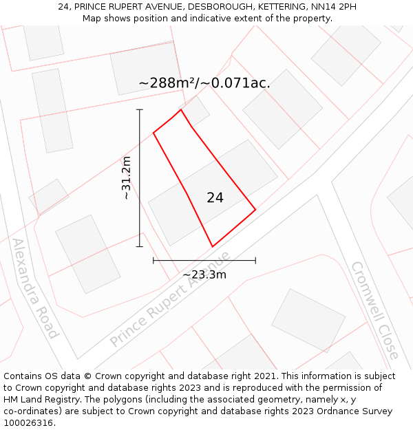 24, PRINCE RUPERT AVENUE, DESBOROUGH, KETTERING, NN14 2PH: Plot and title map