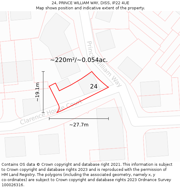 24, PRINCE WILLIAM WAY, DISS, IP22 4UE: Plot and title map