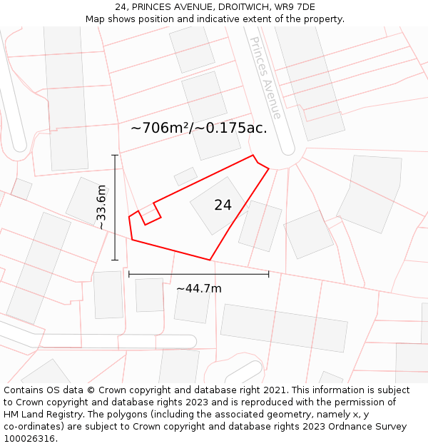 24, PRINCES AVENUE, DROITWICH, WR9 7DE: Plot and title map