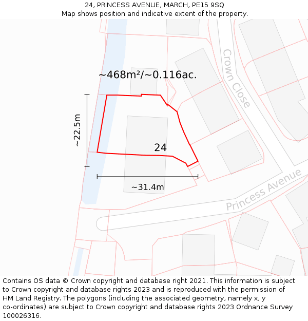 24, PRINCESS AVENUE, MARCH, PE15 9SQ: Plot and title map