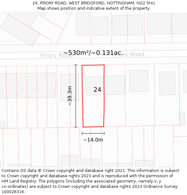 24, PRIORY ROAD, WEST BRIDGFORD, NOTTINGHAM, NG2 5HU: Plot and title map