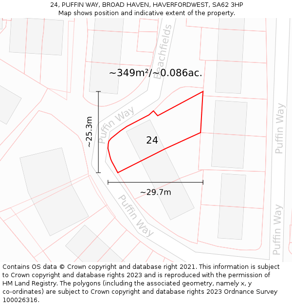 24, PUFFIN WAY, BROAD HAVEN, HAVERFORDWEST, SA62 3HP: Plot and title map