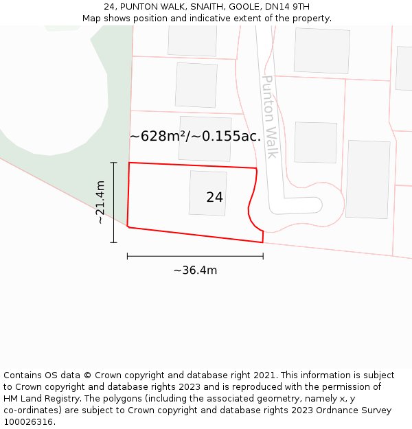 24, PUNTON WALK, SNAITH, GOOLE, DN14 9TH: Plot and title map