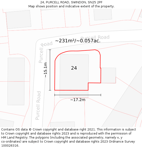 24, PURCELL ROAD, SWINDON, SN25 2PF: Plot and title map