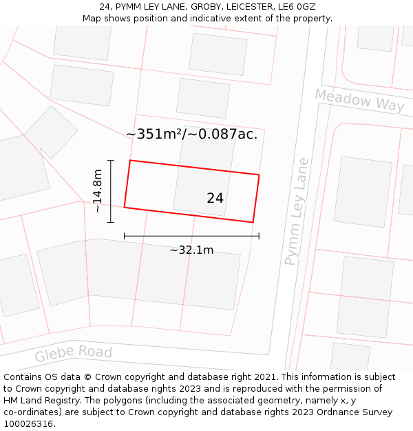 24, PYMM LEY LANE, GROBY, LEICESTER, LE6 0GZ: Plot and title map