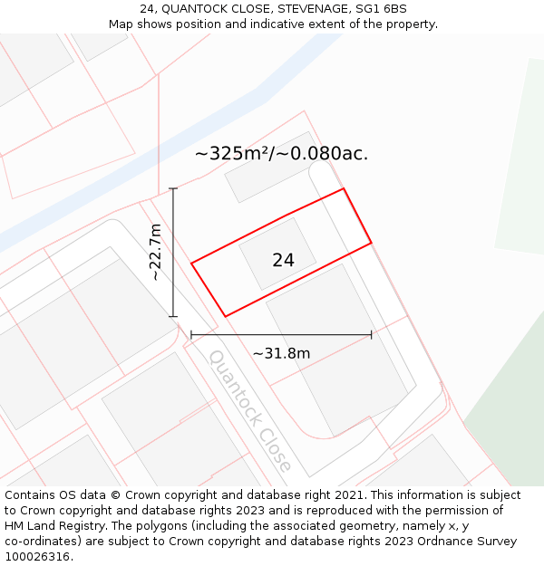 24, QUANTOCK CLOSE, STEVENAGE, SG1 6BS: Plot and title map