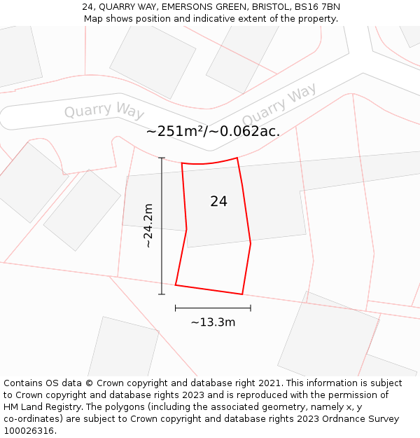 24, QUARRY WAY, EMERSONS GREEN, BRISTOL, BS16 7BN: Plot and title map