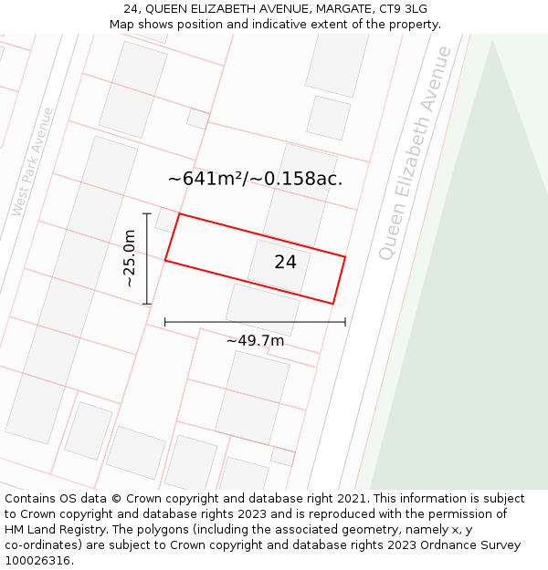 24, QUEEN ELIZABETH AVENUE, MARGATE, CT9 3LG: Plot and title map