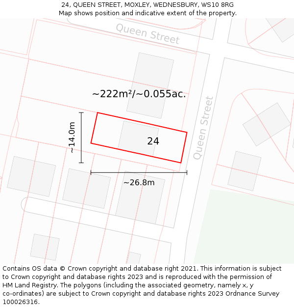 24, QUEEN STREET, MOXLEY, WEDNESBURY, WS10 8RG: Plot and title map