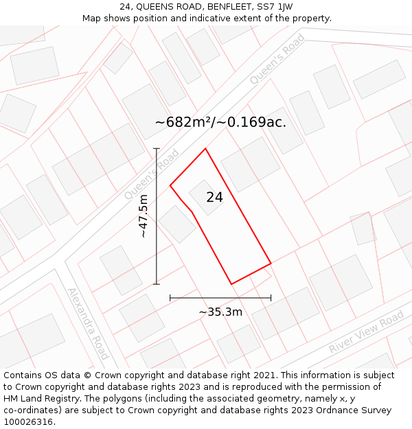 24, QUEENS ROAD, BENFLEET, SS7 1JW: Plot and title map