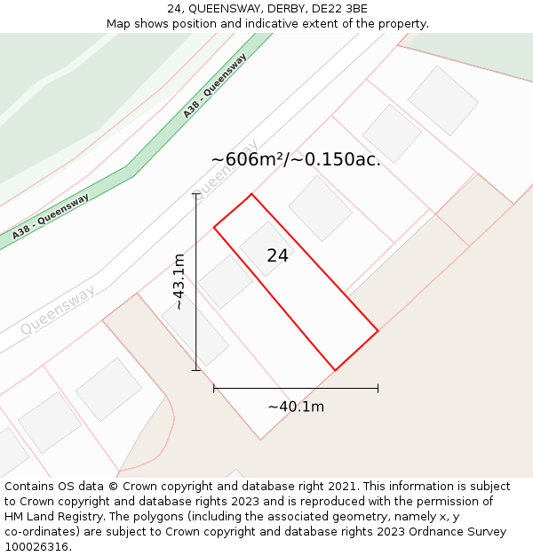 24, QUEENSWAY, DERBY, DE22 3BE: Plot and title map