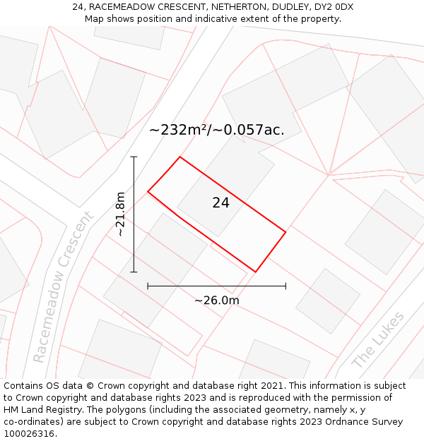 24, RACEMEADOW CRESCENT, NETHERTON, DUDLEY, DY2 0DX: Plot and title map