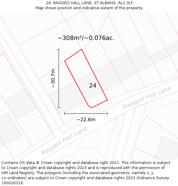 24, RAGGED HALL LANE, ST ALBANS, AL2 3LF: Plot and title map