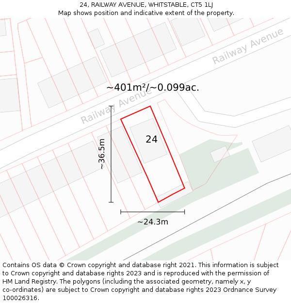 24, RAILWAY AVENUE, WHITSTABLE, CT5 1LJ: Plot and title map