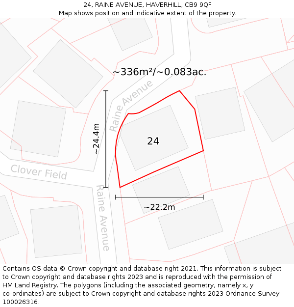 24, RAINE AVENUE, HAVERHILL, CB9 9QF: Plot and title map