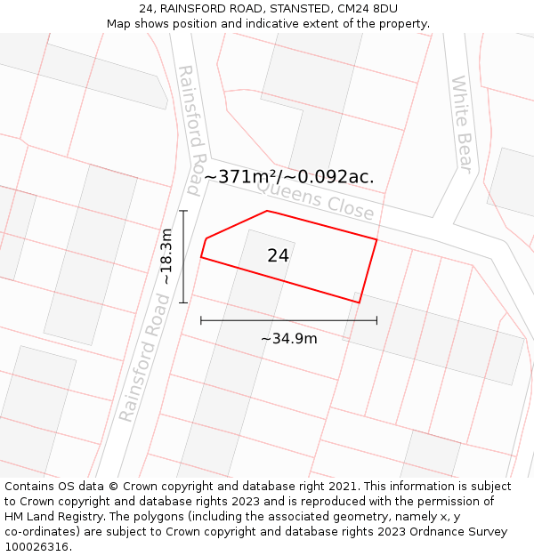 24, RAINSFORD ROAD, STANSTED, CM24 8DU: Plot and title map