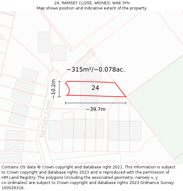 24, RAMSEY CLOSE, WIDNES, WA8 3YN: Plot and title map