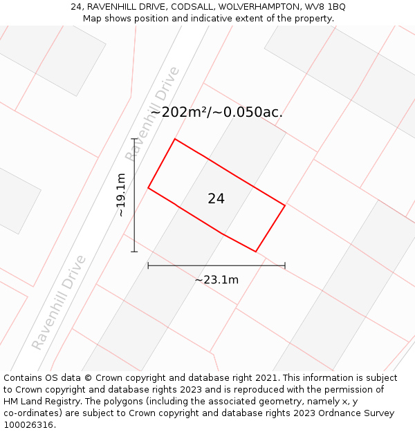 24, RAVENHILL DRIVE, CODSALL, WOLVERHAMPTON, WV8 1BQ: Plot and title map