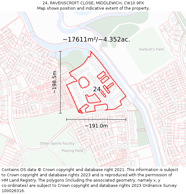 24, RAVENSCROFT CLOSE, MIDDLEWICH, CW10 9PX: Plot and title map