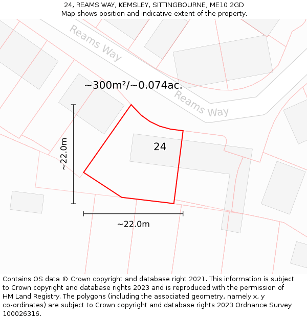24, REAMS WAY, KEMSLEY, SITTINGBOURNE, ME10 2GD: Plot and title map