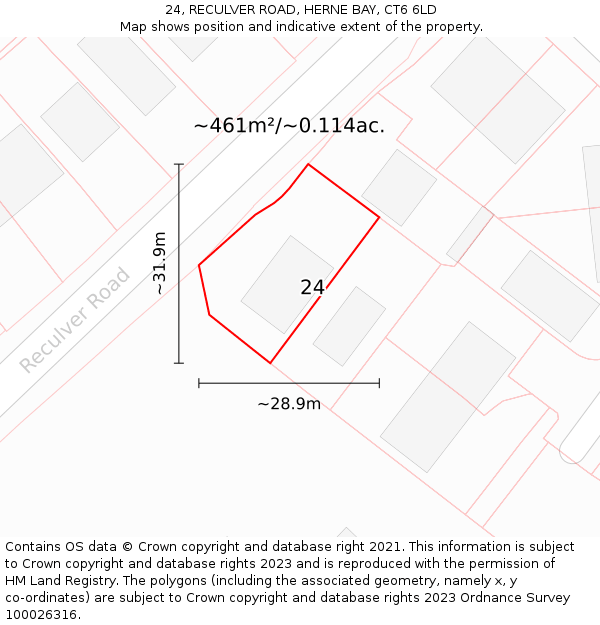 24, RECULVER ROAD, HERNE BAY, CT6 6LD: Plot and title map