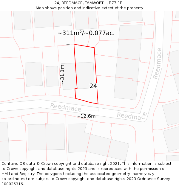 24, REEDMACE, TAMWORTH, B77 1BH: Plot and title map