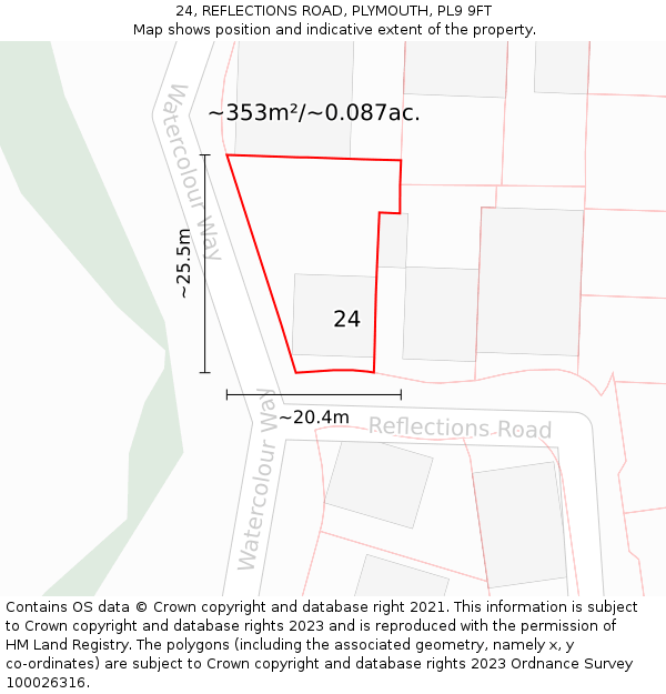 24, REFLECTIONS ROAD, PLYMOUTH, PL9 9FT: Plot and title map