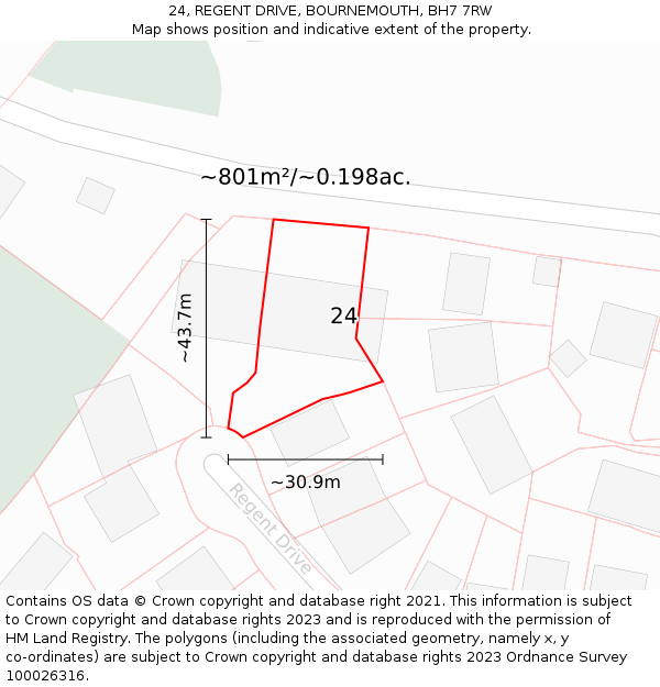 24, REGENT DRIVE, BOURNEMOUTH, BH7 7RW: Plot and title map