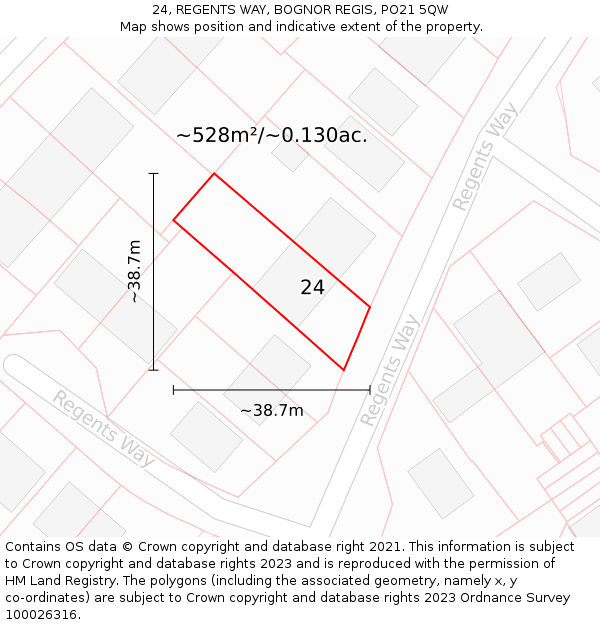 24, REGENTS WAY, BOGNOR REGIS, PO21 5QW: Plot and title map