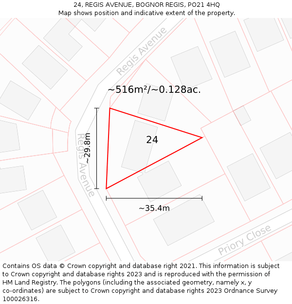 24, REGIS AVENUE, BOGNOR REGIS, PO21 4HQ: Plot and title map