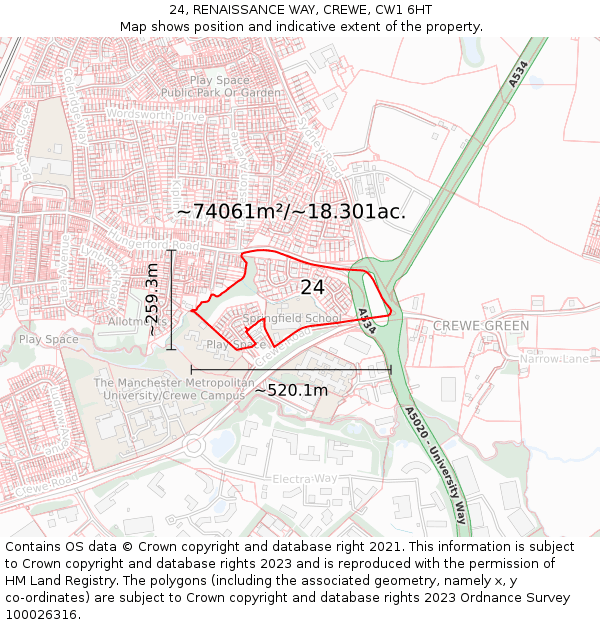 24, RENAISSANCE WAY, CREWE, CW1 6HT: Plot and title map