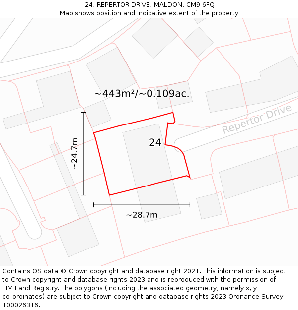 24, REPERTOR DRIVE, MALDON, CM9 6FQ: Plot and title map