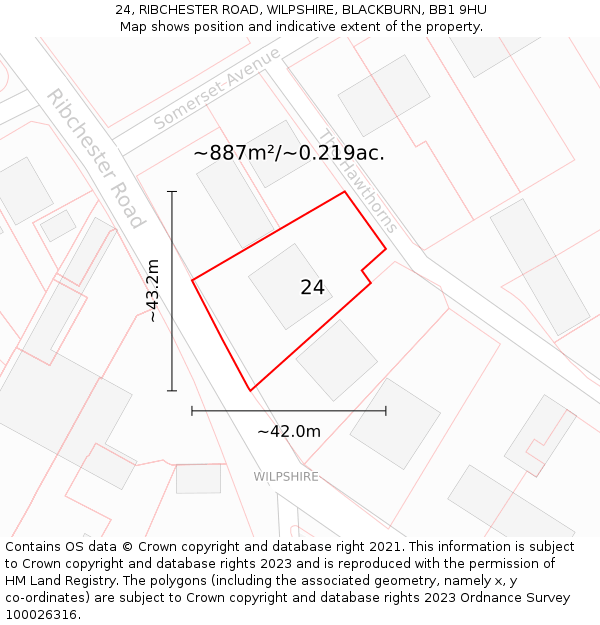 24, RIBCHESTER ROAD, WILPSHIRE, BLACKBURN, BB1 9HU: Plot and title map