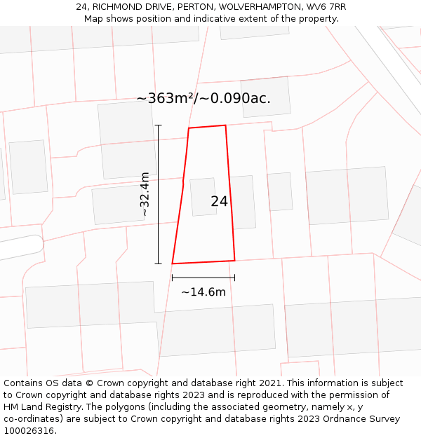 24, RICHMOND DRIVE, PERTON, WOLVERHAMPTON, WV6 7RR: Plot and title map