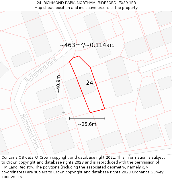 24, RICHMOND PARK, NORTHAM, BIDEFORD, EX39 1ER: Plot and title map