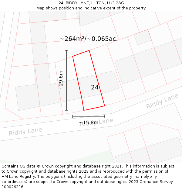 24, RIDDY LANE, LUTON, LU3 2AG: Plot and title map