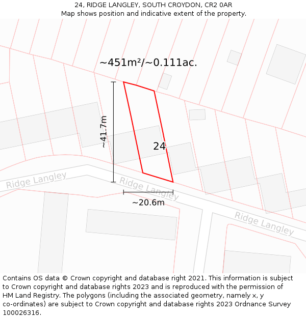 24, RIDGE LANGLEY, SOUTH CROYDON, CR2 0AR: Plot and title map