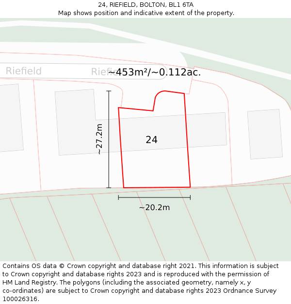 24, RIEFIELD, BOLTON, BL1 6TA: Plot and title map