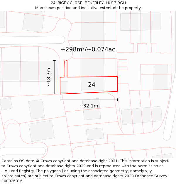 24, RIGBY CLOSE, BEVERLEY, HU17 9GH: Plot and title map