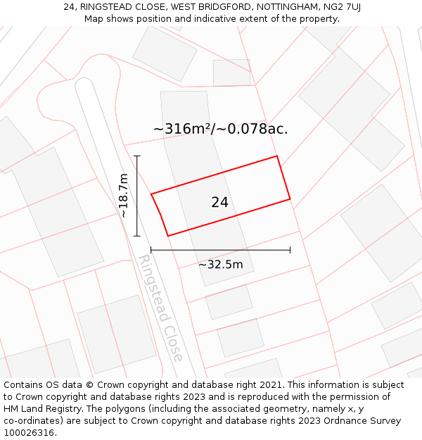 24, RINGSTEAD CLOSE, WEST BRIDGFORD, NOTTINGHAM, NG2 7UJ: Plot and title map