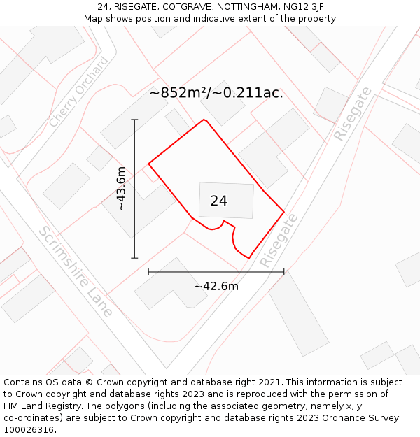 24, RISEGATE, COTGRAVE, NOTTINGHAM, NG12 3JF: Plot and title map