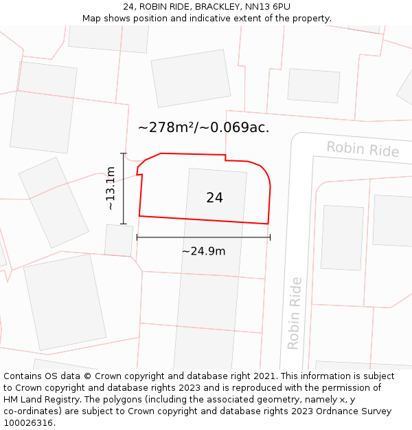 24, ROBIN RIDE, BRACKLEY, NN13 6PU: Plot and title map