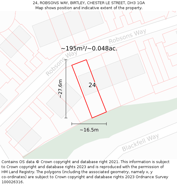 24, ROBSONS WAY, BIRTLEY, CHESTER LE STREET, DH3 1GA: Plot and title map