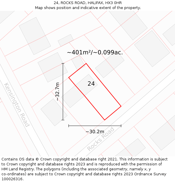 24, ROCKS ROAD, HALIFAX, HX3 0HR: Plot and title map