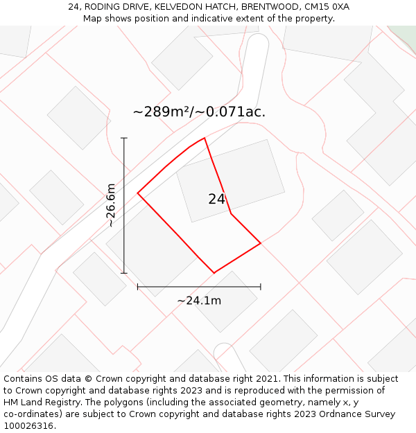 24, RODING DRIVE, KELVEDON HATCH, BRENTWOOD, CM15 0XA: Plot and title map