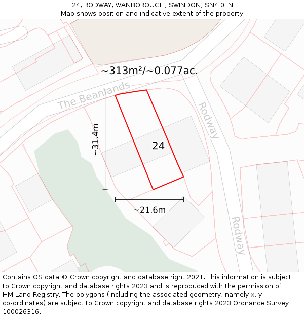 24, RODWAY, WANBOROUGH, SWINDON, SN4 0TN: Plot and title map