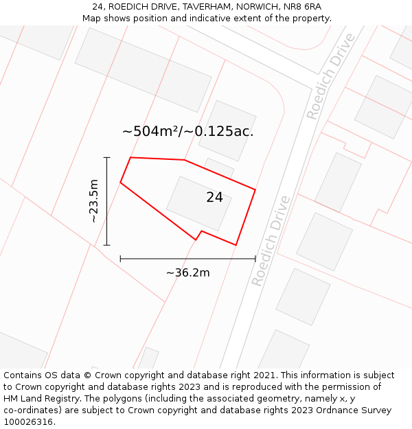 24, ROEDICH DRIVE, TAVERHAM, NORWICH, NR8 6RA: Plot and title map