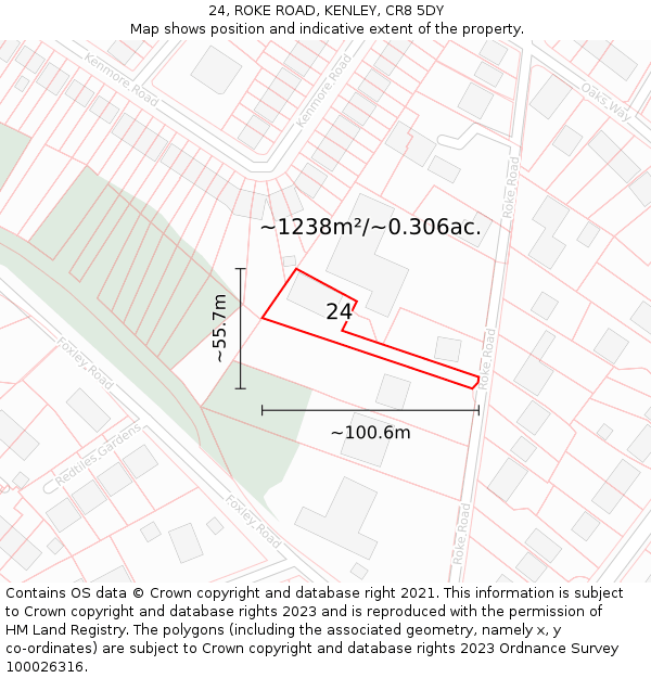 24, ROKE ROAD, KENLEY, CR8 5DY: Plot and title map