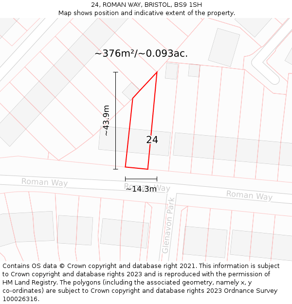 24, ROMAN WAY, BRISTOL, BS9 1SH: Plot and title map