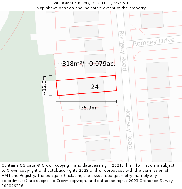 24, ROMSEY ROAD, BENFLEET, SS7 5TP: Plot and title map